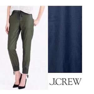 NWT J.Crew Women’s Coated Cavalry Twill Blue Joggers Zip Open Bottom Legs Size 6